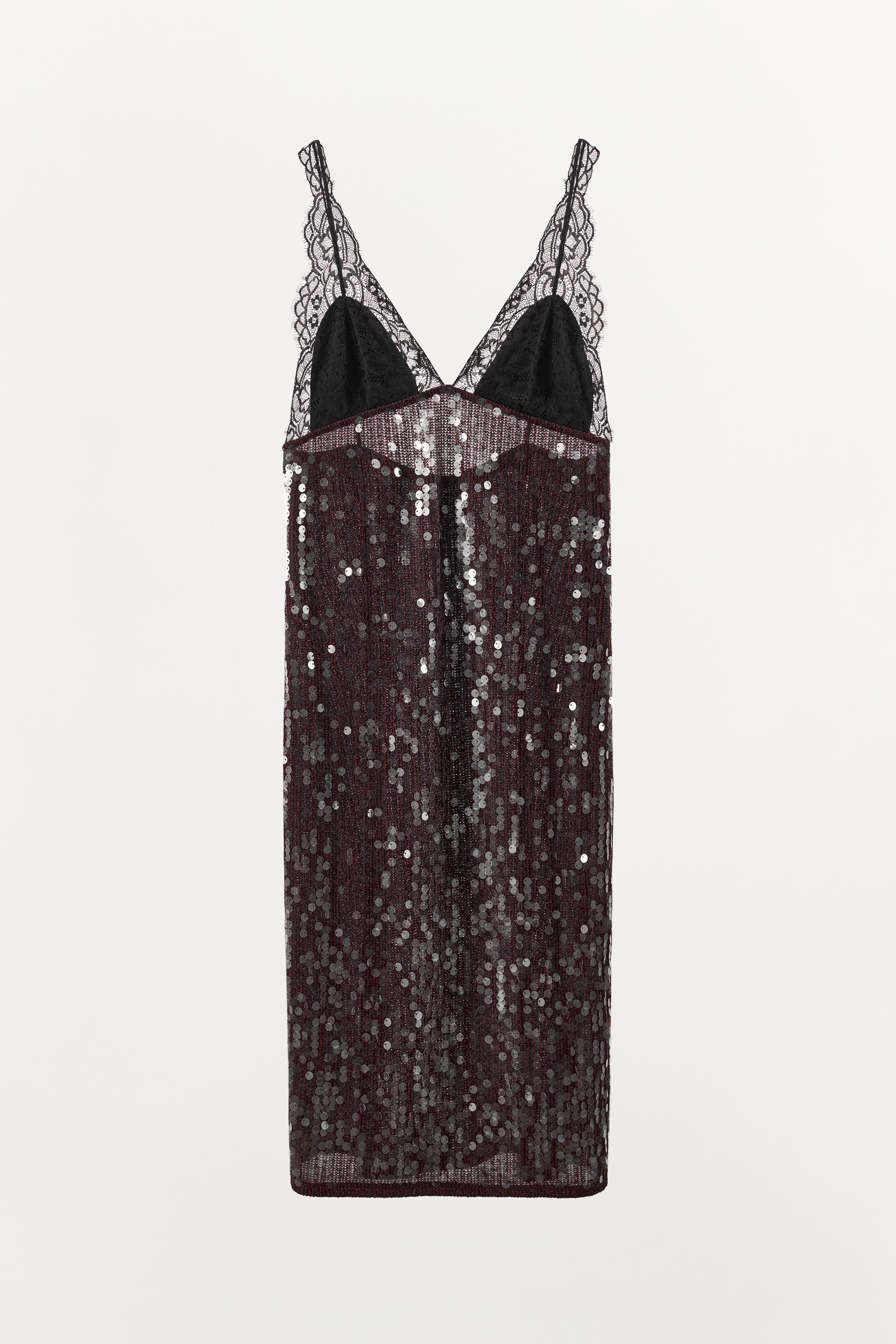 CONTRASTING SEQUIN AND LACE MIDI DRESS | Zara US