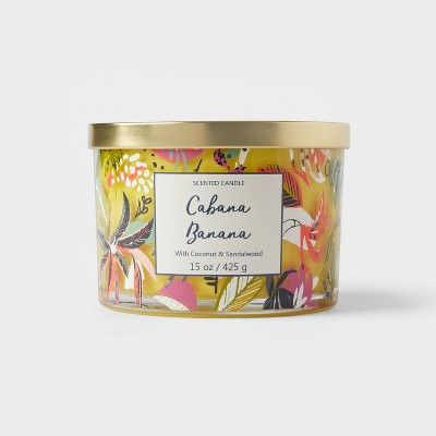 15oz Lidded Glass Jar Front Label Tropical Print 3-Wick Cabana Banana Candle - Opalhouse™ | Target