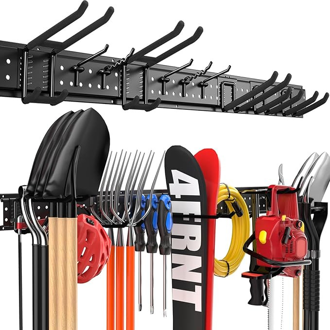 Garage Tool Organizer Wall Mount 49.5 inches with 10 Adjustable Heavy-Duty Hooks, Garage Organiza... | Amazon (US)