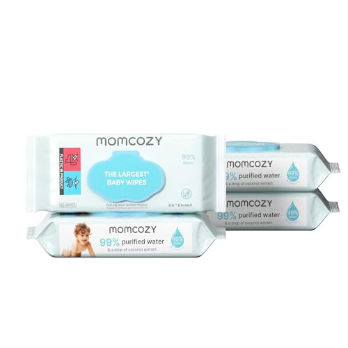 Momcozy Baby Wipes-Extra Large Size Design, 99% Water Based, Unscented & Hypoallergenic, Cleansing & Moisturizing Baby Wipes for Sensitive Skin, 240 Count (4 packs) | Amazon (US)