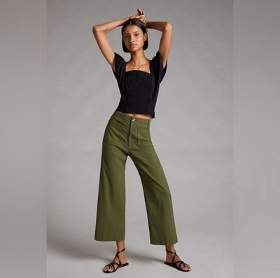 Anthropologie Meave The Colette 34 Magic Fabric Wide Leg Crop Green Holly | eBay US