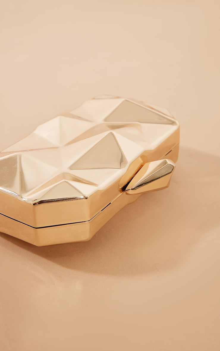 Gold Geometric Box Clutch | PrettyLittleThing UK