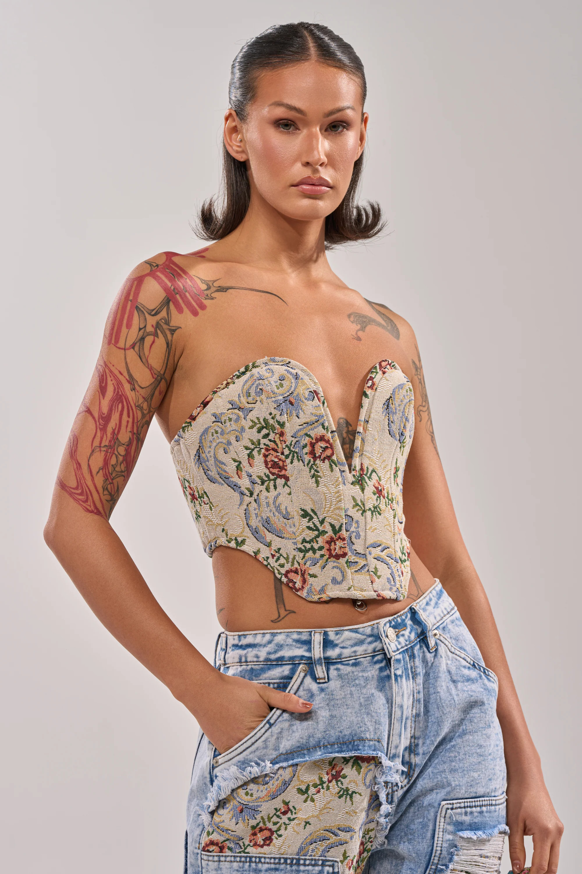 LANA DISTRESSED JACQUARD CORSET | AKIRA