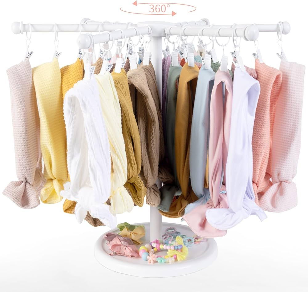 POVETIRE Headband Holder Bow Organizer for Girls,360 Rotating Hair accessories Organizer Storage Baby Headband Display Stand Hair Bow Rack forToddler Nursery Decor | Amazon (US)