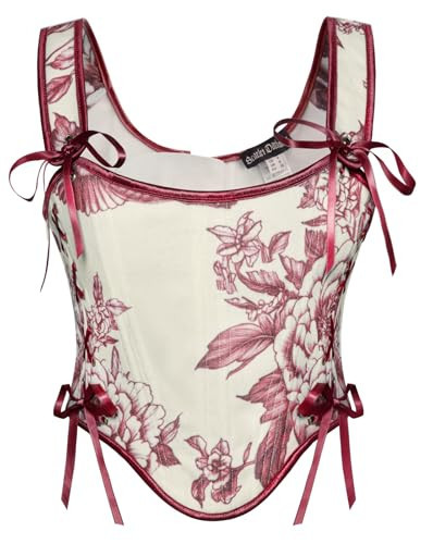 Scarlet Darkness Renaissance Corset Top for Women Floral Bustier Lace Up Boned Overbust Bodyshaper Corset Red Size 12 | Amazon (US)