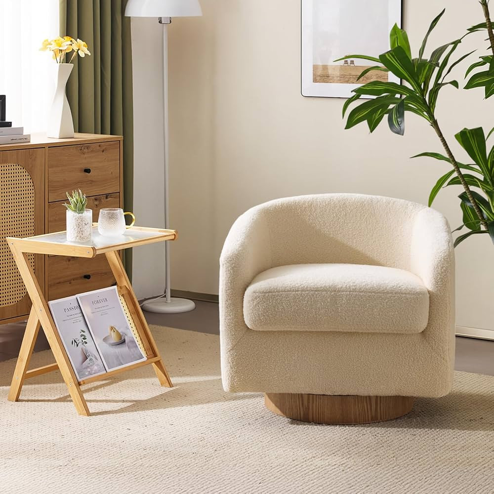 VINGLI 360°Swivel Accent Chair with Engineered Wood Base and Removable Cushion for Living Room, ... | Amazon (US)