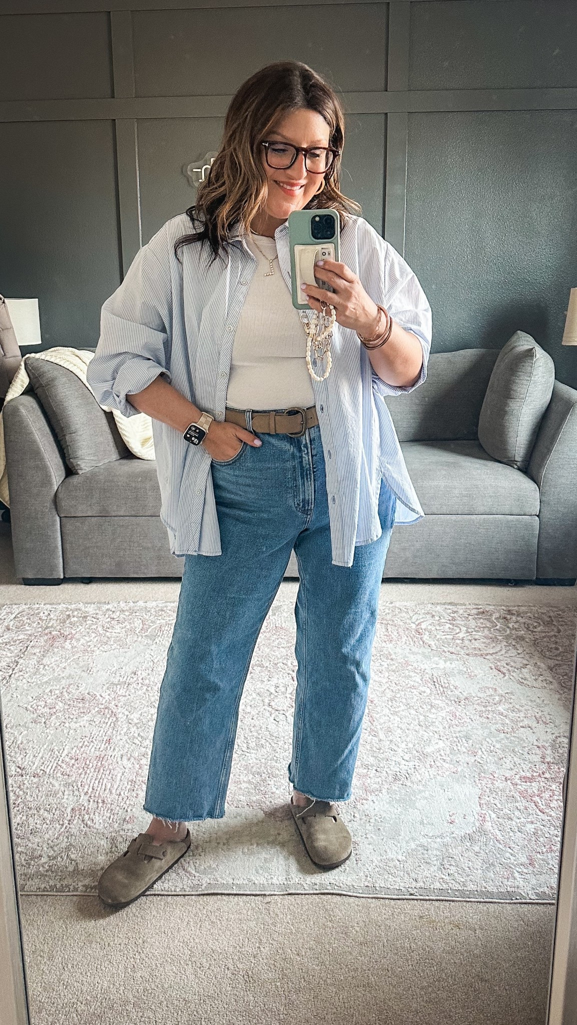 Today’s easy teacher ‘fit:
Aerie striped shirt, L
Banana Republic Factory belt, L
Target tank, L
A&F ankle jeans, 33
Birkenstock clogs 
Jo Malone wood sage & sea salt


#LTKMidsize #LTKStyleTip #LTKOver40