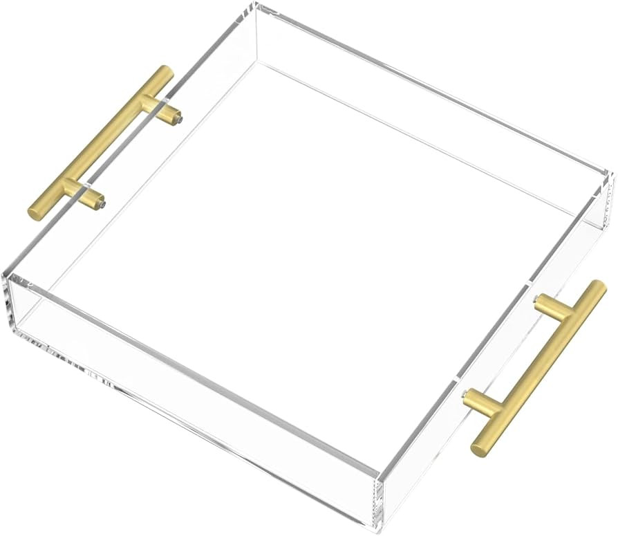 HIIMIEI Clear Serving Tray 12x12 Inch, Acrylic Trays with Gold Handles, Decorative able Tray for ... | Amazon (US)