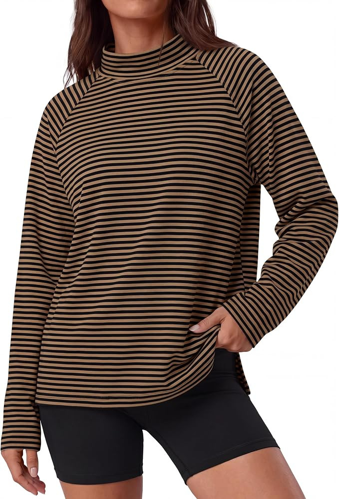 ANRABESS Women Mock Neck Long Sleeve Shirts Striped Fall Tops | Amazon (US)