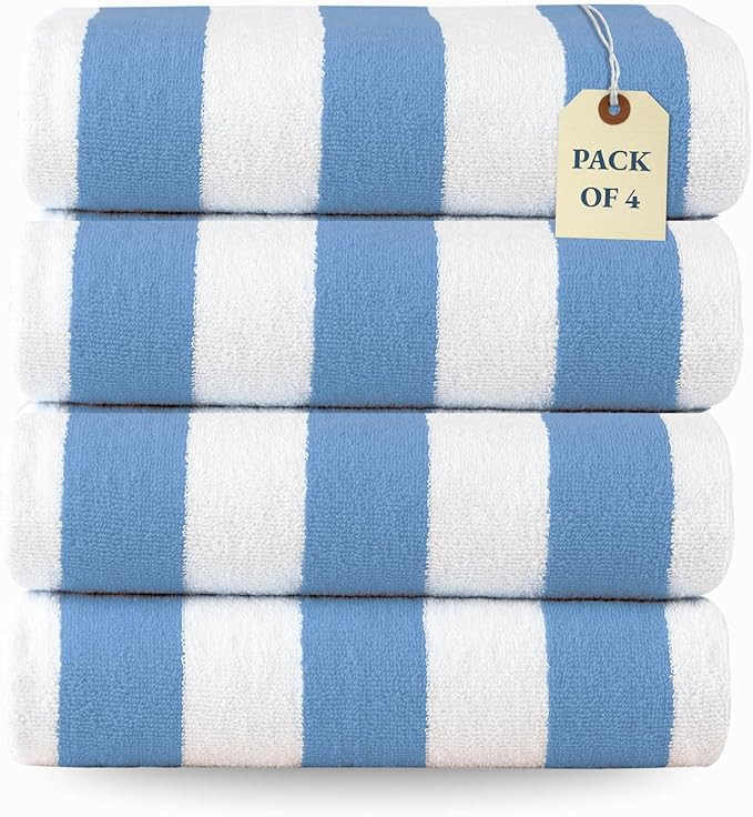 LANE LINEN 100% Cotton Beach Towel- Pack of 4 Beach Towels Set, Cabana Stripe Pool Oversized Beac... | Amazon (US)