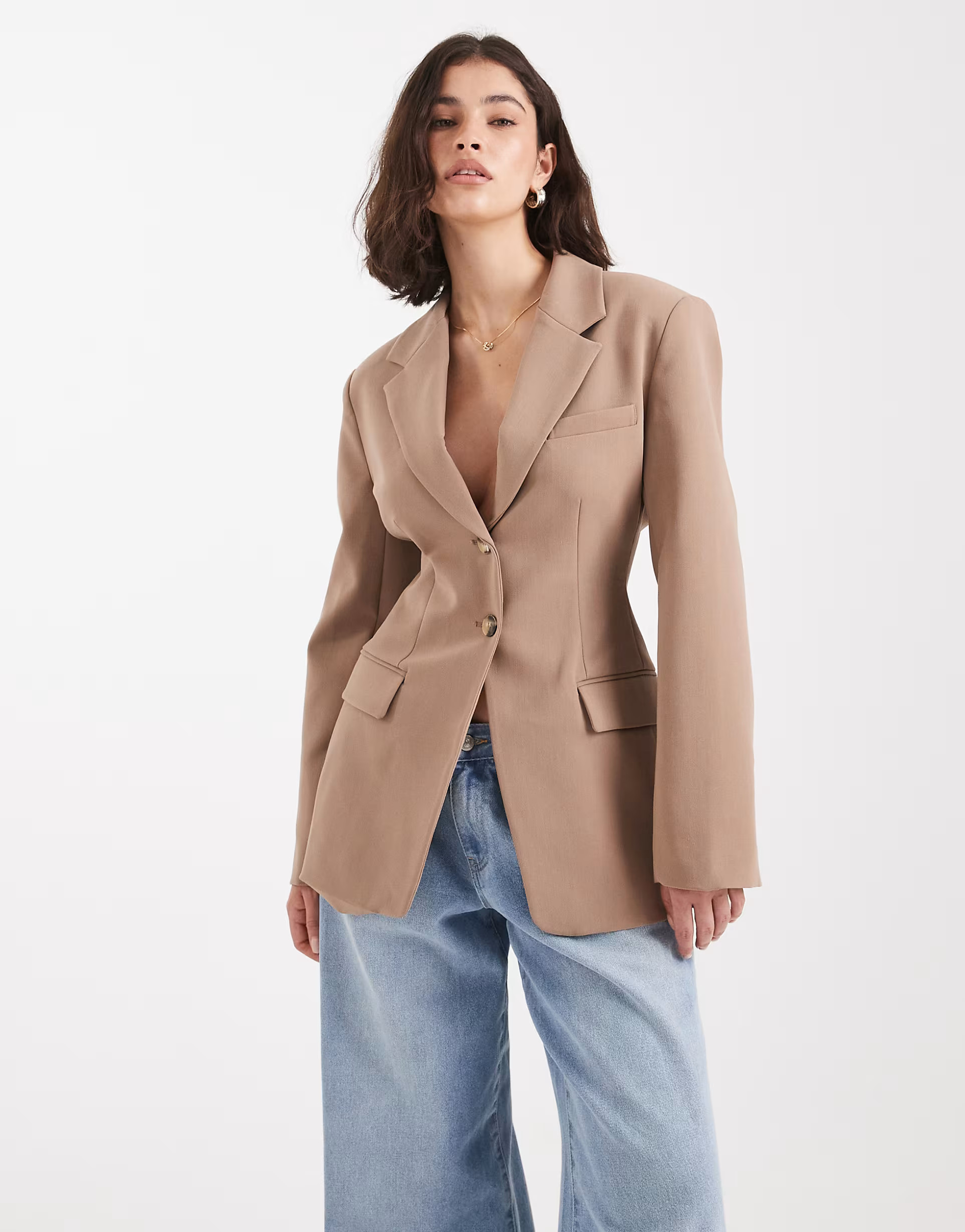 ASOS DESIGN cinch waist blazer in mocha | ASOS (Global)