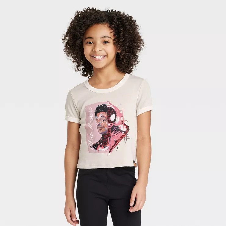 Girls' Marvel Spider-Man: Miles Morales x Nikkolas Smith Cropped Top - Beige | Target