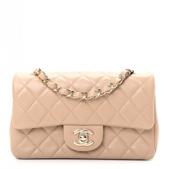 Lambskin Quilted Mini Rectangular Flap Dark Beige | Fashionphile