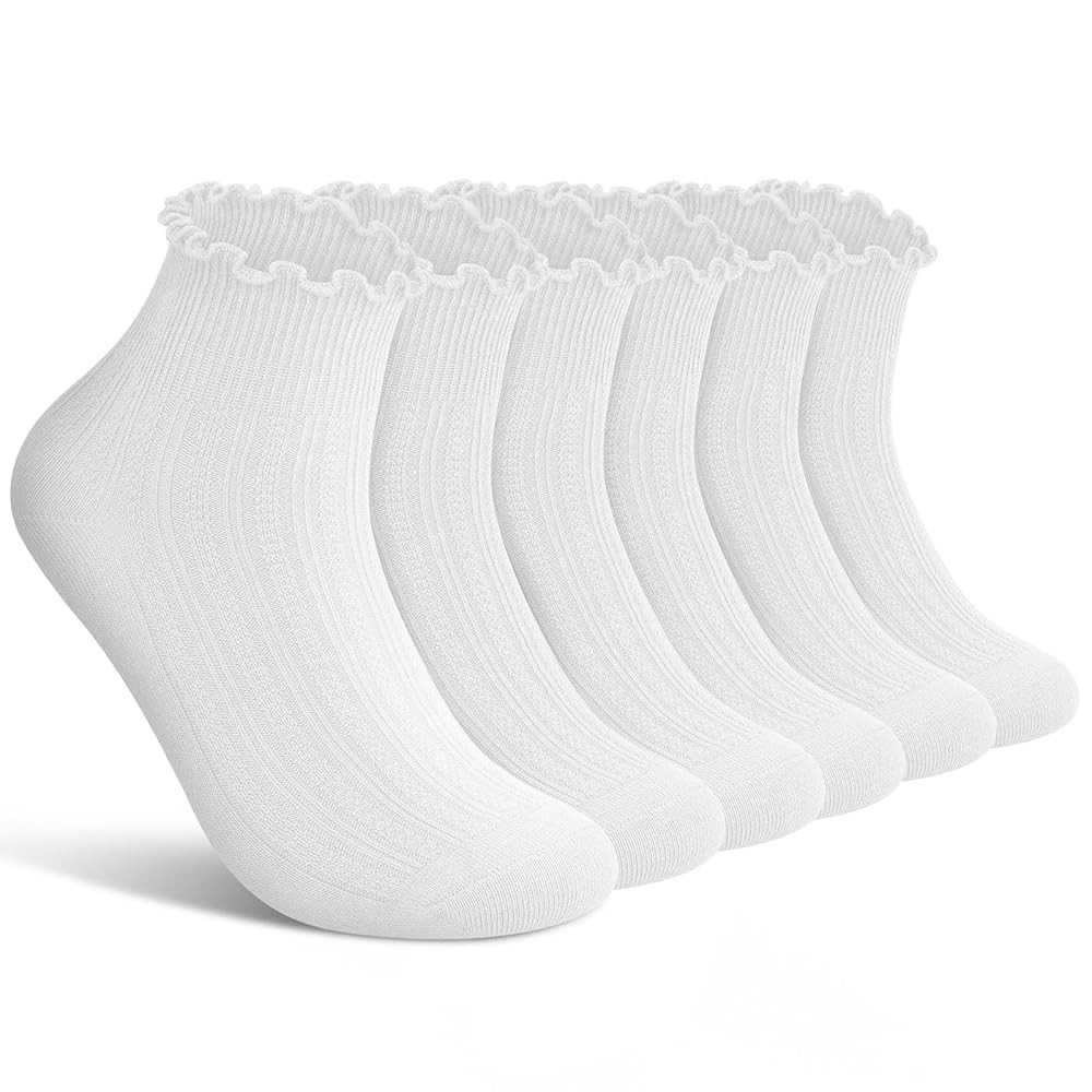 wernies Ruffle Socks Womens 6 Pairs，Cute Ankle Lettuce Edge Frilly Crew Socks | Amazon (US)