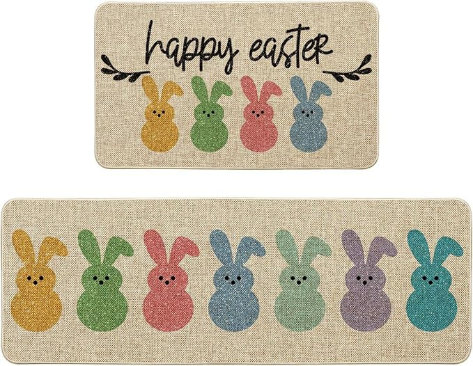 Artoid Mode Happy Easter Rabbits Decorative Kitchen Mats Set of 2, Home Seasonal Spring Easter Ho... | Amazon (US)