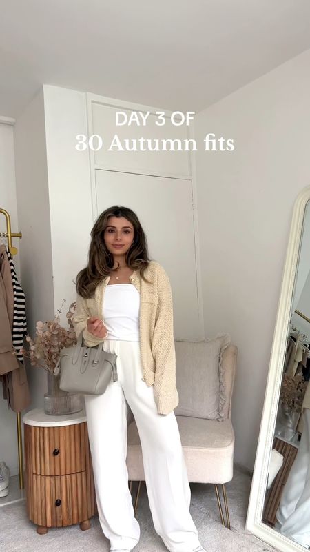 30 days of autumn outfits, day 3 🍂. Follow for day 4 of autumn outfit ideas 

30 days of outfits, autumn fashion, transitional outfit, autumn fits, layering outfits, layering outfit, OOTD get dressed with me, knit cardigan, monochrome outfit, modest outfit, casual chic outfit inspo, Parisian style, fall fashion trends, fall outfit inspo, H&M beige knit cardigan, Lily silk white trousers, furla bag, 550 new balance trainers 

Fall styling video, 30 days of autumn outfits, 30 days of outfits challenge, 30 days of fall fits 

#LTKVideo #LTKU #LTKeurope