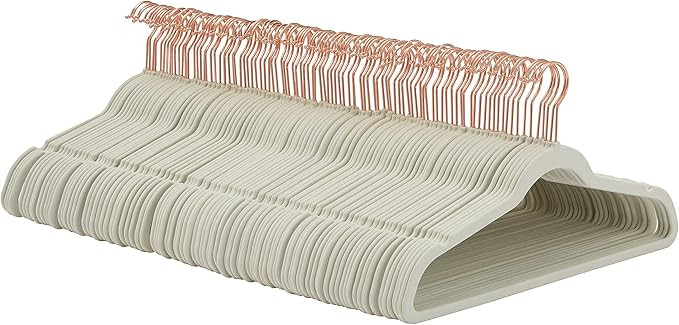 Amazon Basics Slim, Velvet, Non-Slip Suit Clothes Hangers, Ivory/Rose Gold - Pack of 100 | Amazon (US)