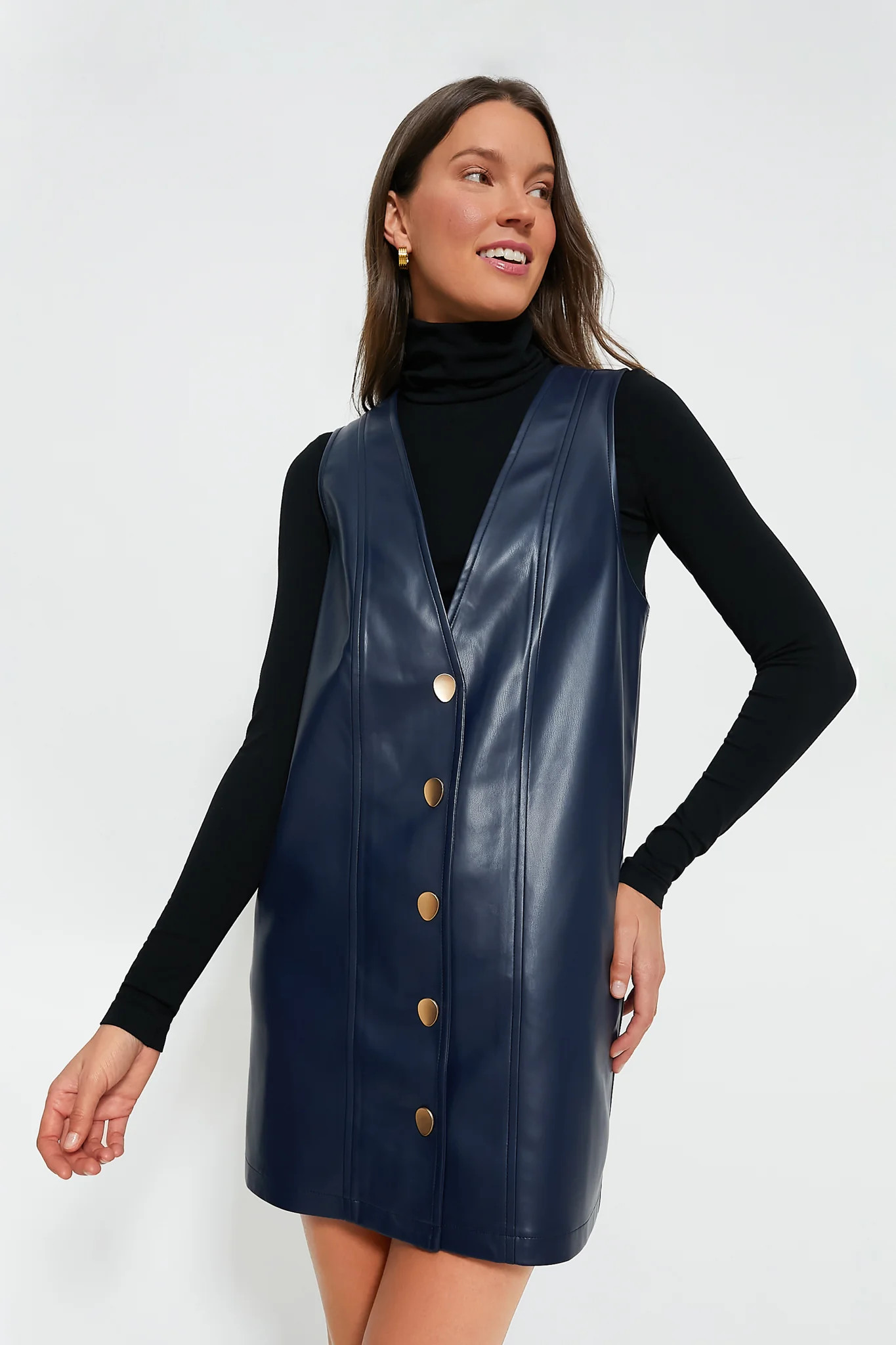 Navy Faux Leather Pinafore Dress | Tuckernuck (US)