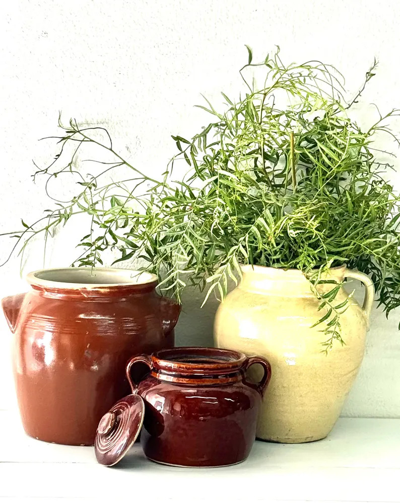 Vintage European Confit Jars, Covered Pottery Pots, French Kitchenware - Etsy | Etsy (Global)