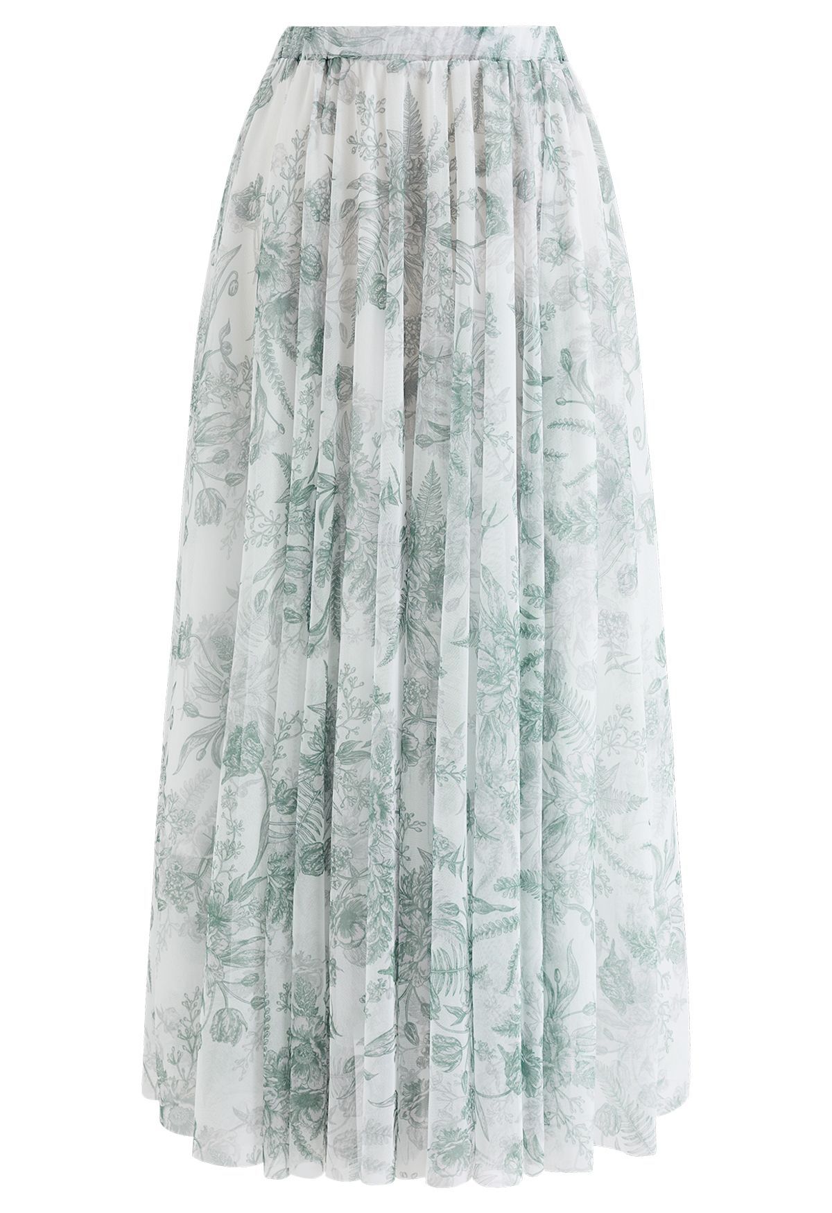 Tranquil Garden Tulle Maxi Skirt in Green | Chicwish