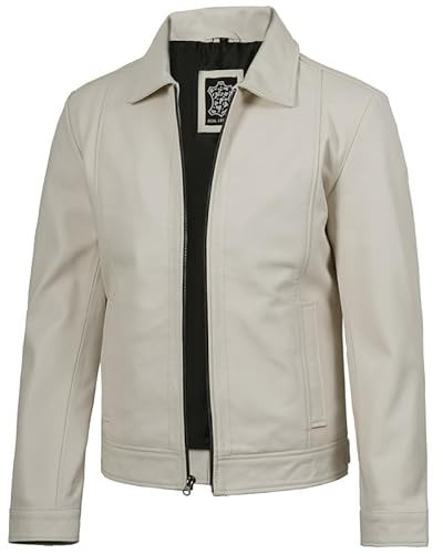 Blingsoul Real Leather Jacket Men- White Leather Jacket for Men | [1124093] Jose Off White, M | Amazon (US)
