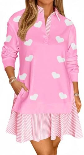 Wenrine Womens Oversized Sweatshirt Dress Casual Long Sleeve Collared V Neck Patchwork Loose Mini... | Amazon (US)