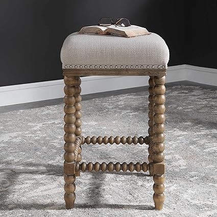Uttermost 23495 Pryce Mediterranean Backless Counter Stool with Light Taupe Upholstery, Light Wal... | Amazon (US)