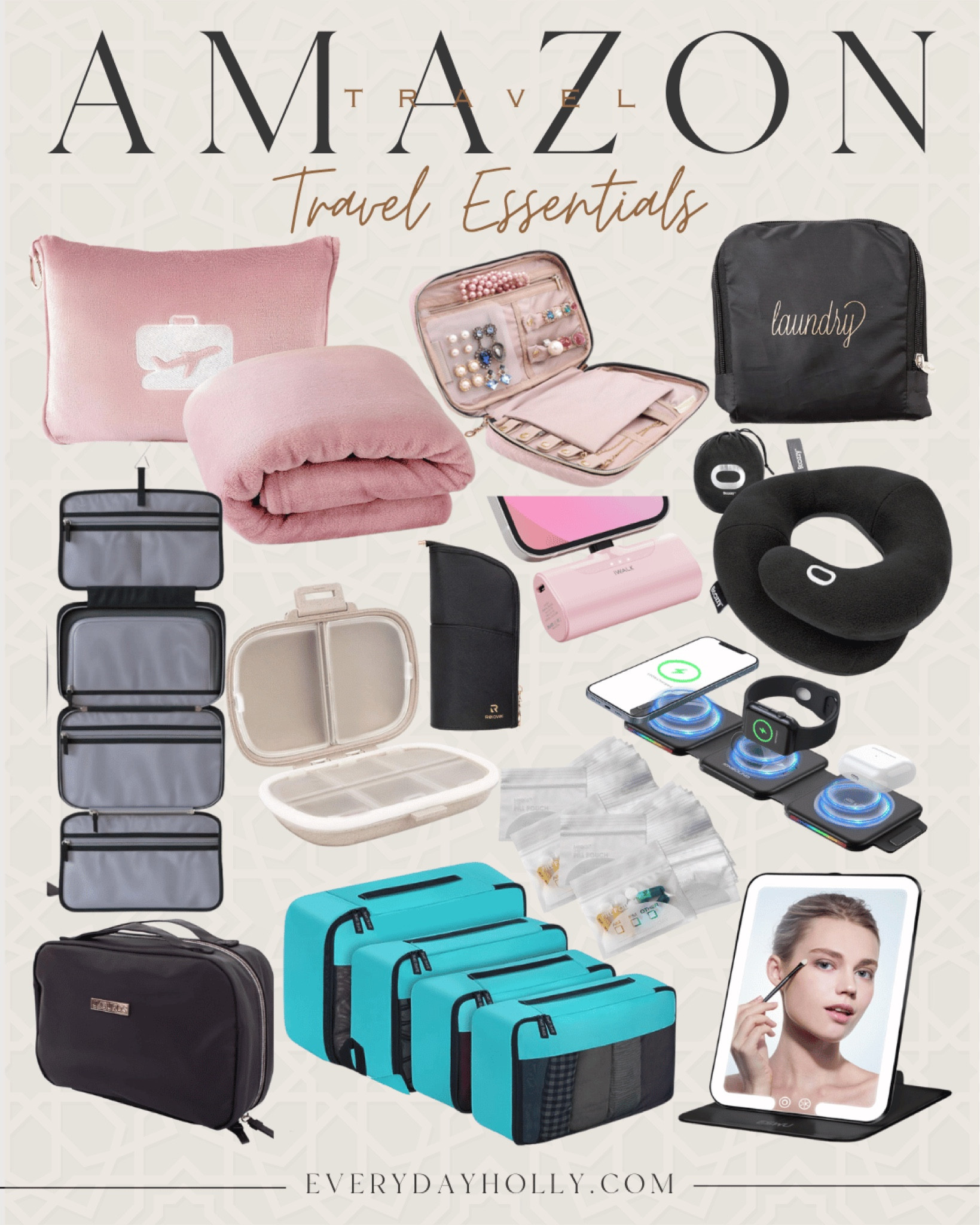 Must have travel essentials

Travel  Travel essentials  Vacation  Vacation must have  Pillow  Blanket  Neck pillow  Toiletries  Laundry bag  Makeup mirror  Packing cubes  Charger  Pill organizer

#LTKSeasonal #LTKtravel