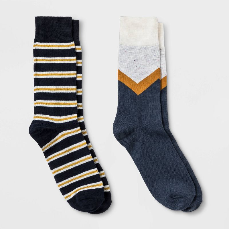 Men's Striped Novelty Socks 2pk - Goodfellow & Co™ Cream Marl/Yellow/Navy 7-12 | Target