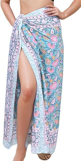 100% Cotton Swimsuit Beach Sarong Cover Ups for Women Swimwear Pareo Indian Hand Block Print Beac... | Amazon (US)