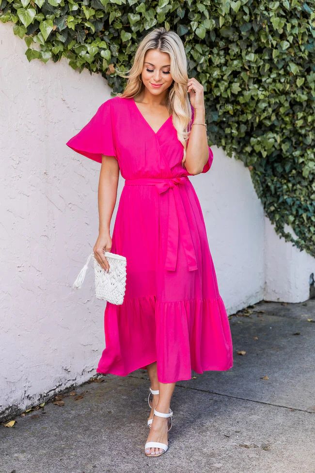 Everlasting Love Hot Pink Short Sleeve Midi Dress | Pink Lily