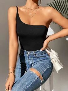 SHEIN PETITE Solid One Shoulder Bodysuit SKU: sw2111175913055959(500+ Reviews)$5.49$6.49-15%AddTh... | SHEIN