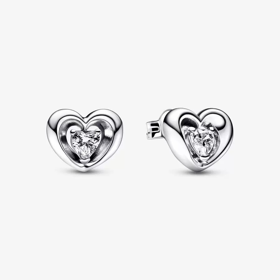 Radiant Heart & Floating Stone Stud Earrings | Pandora (US)