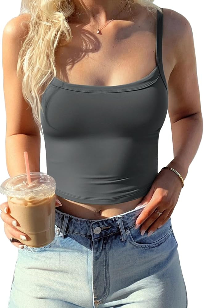 Amazon.com: CHYRII Womens Tank Tops with Built in Bra Fashion Workout Top Longline Sports Bra Bas... | Amazon (US)