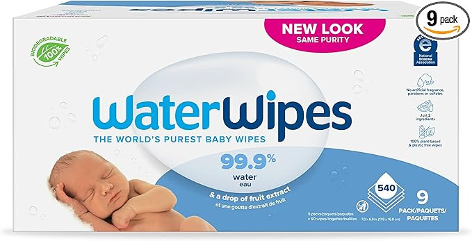 WaterWipes Biodegradable Original Baby Wipes, 99.9% Water Based Wipes, Unscented & Hypoallergen... | Amazon (US)