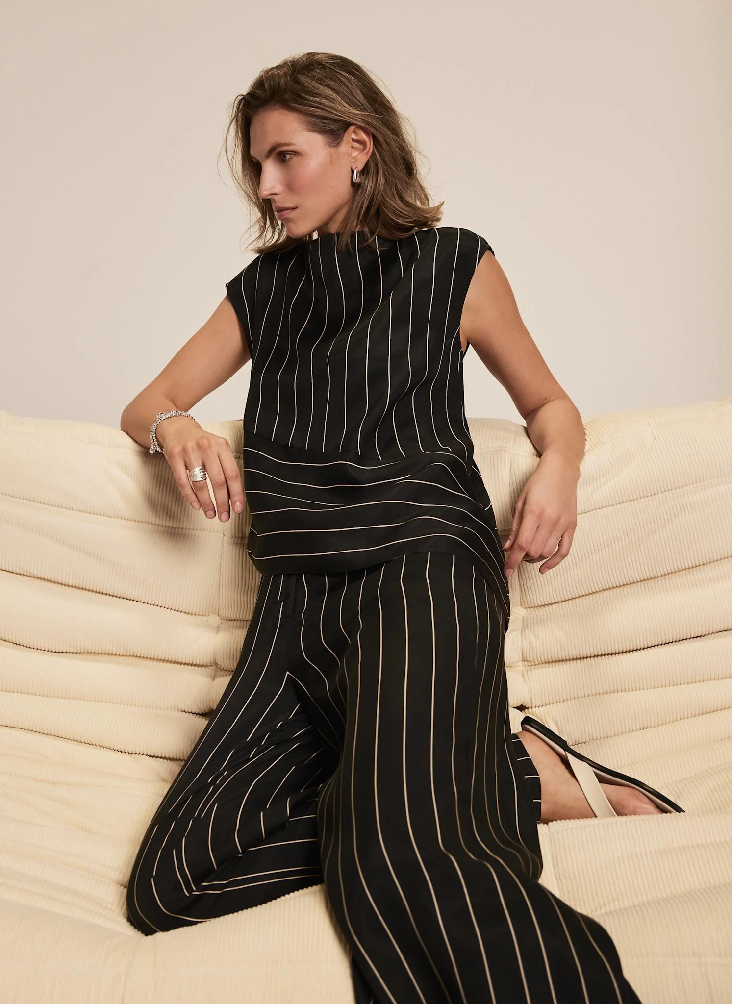 Black Striped Asymmetric Top | Mint Velvet