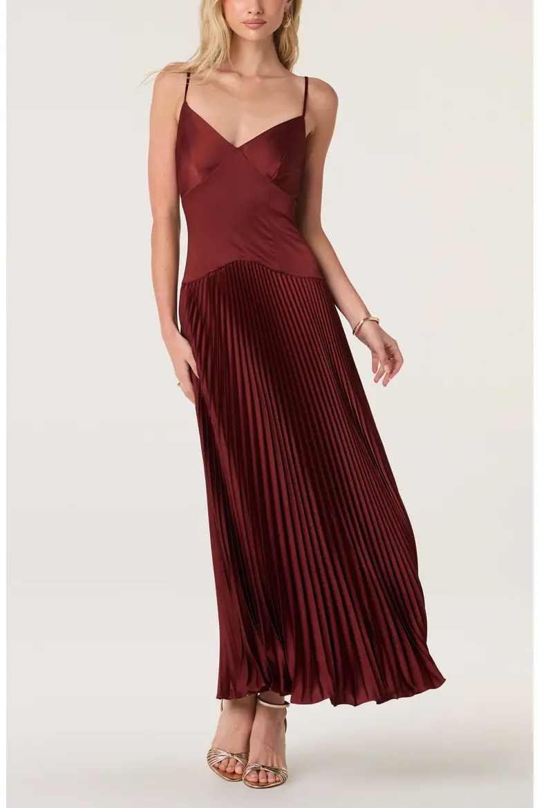 ASTR the Label Pleated Drop Waist Dress in Champagne at Nordstrom, Size X-Small | Nordstrom