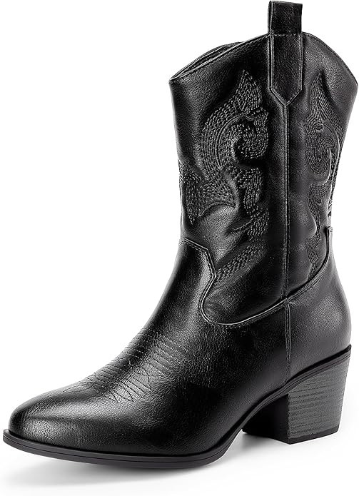DREAM PAIRS Cowboy Boots for Women, Mid Calf Cowgirl Boots with Embroidery Round Toe Western Chun... | Amazon (US)