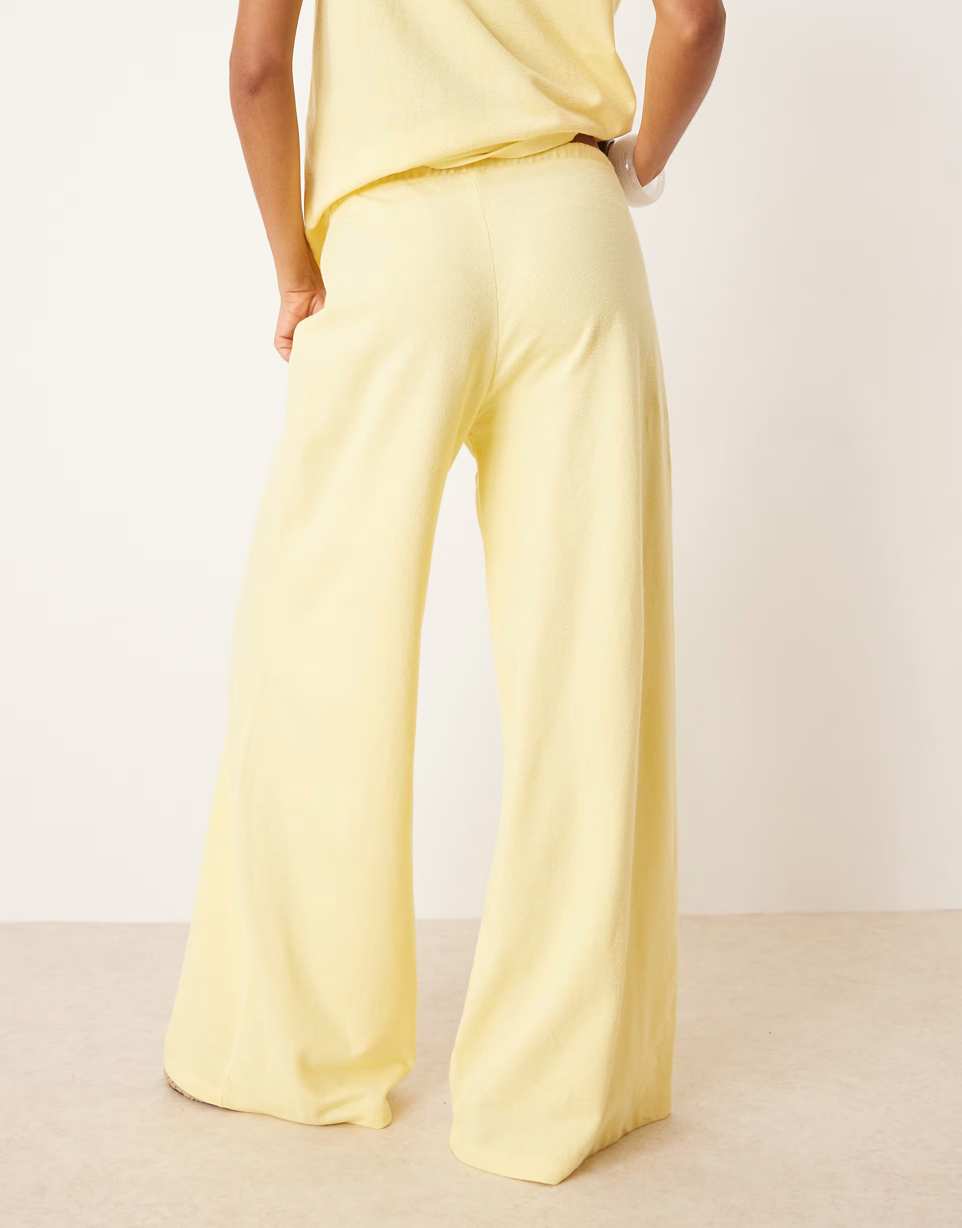 ASOS DESIGN textured knit wide leg co-ord trouser in buttermilk | ASOS | ASOS (Global)