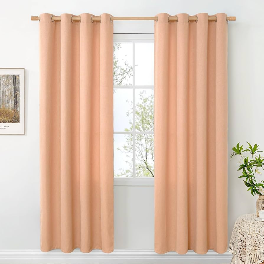 BGment Peach Linen Curtains 80 Inch Length for Living Room, Light Filtering Window Drapes with Gr... | Amazon (US)