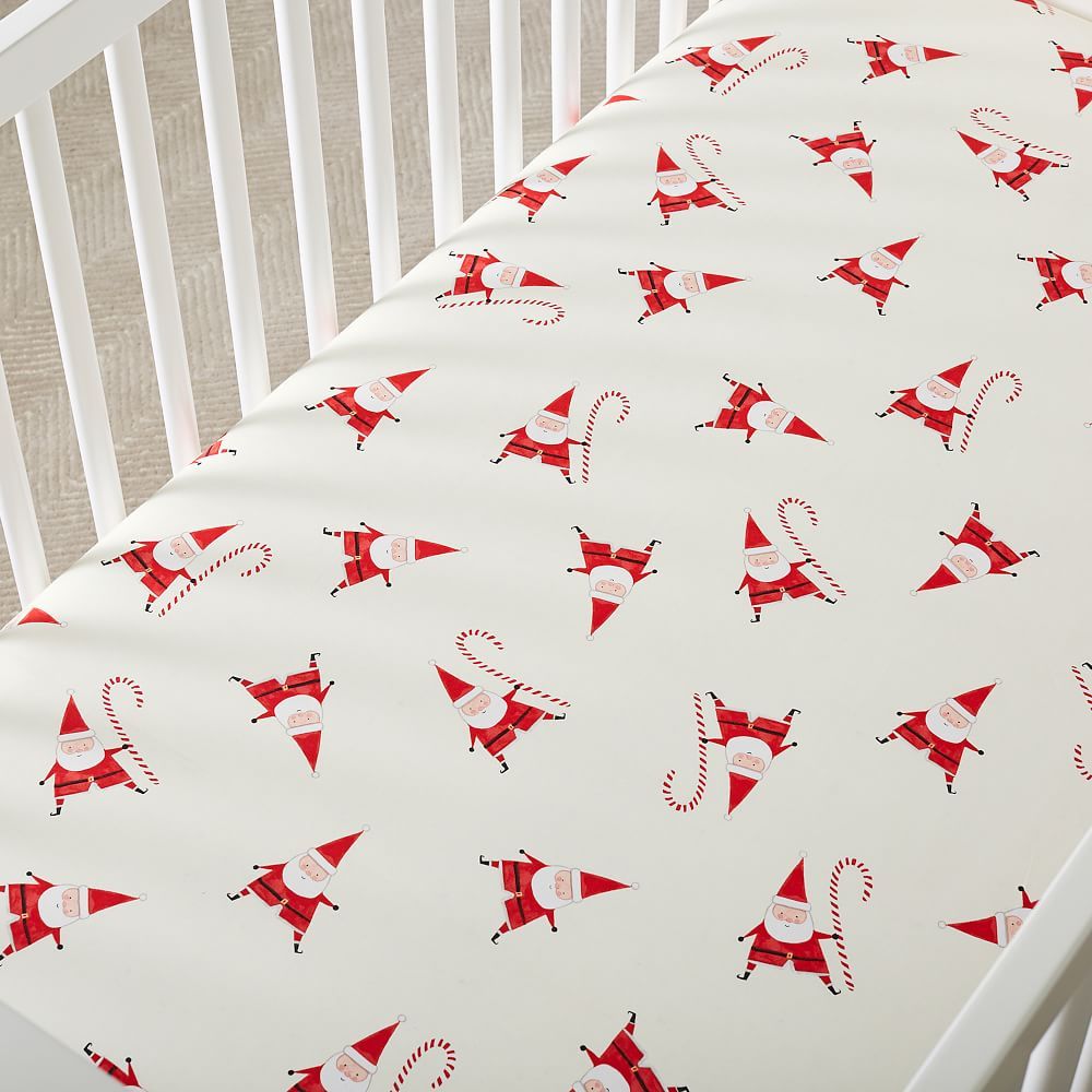 Organic Smiley Santa Crib Fitted Sheet - Percale | West Elm (US)