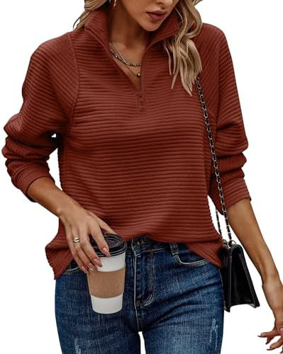 BTFBM Womens 2024 Fall Fashion Quarter Zip Sweatshirts Half Zip Casual Long Sleeve Solid Color V ... | Amazon (US)
