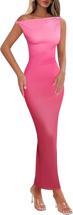 Lazysmile Summer Floral Maxi Dresses for Women One Shoulder Bodycon Mesh Elegant Formal Cocktail ... | Amazon (US)