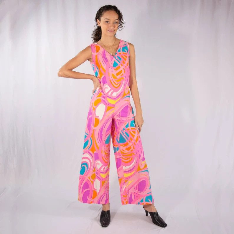 70's Pastel wide Leg jumpsuit | Bust 34" | S | Vintage VTG | Etsy (US)