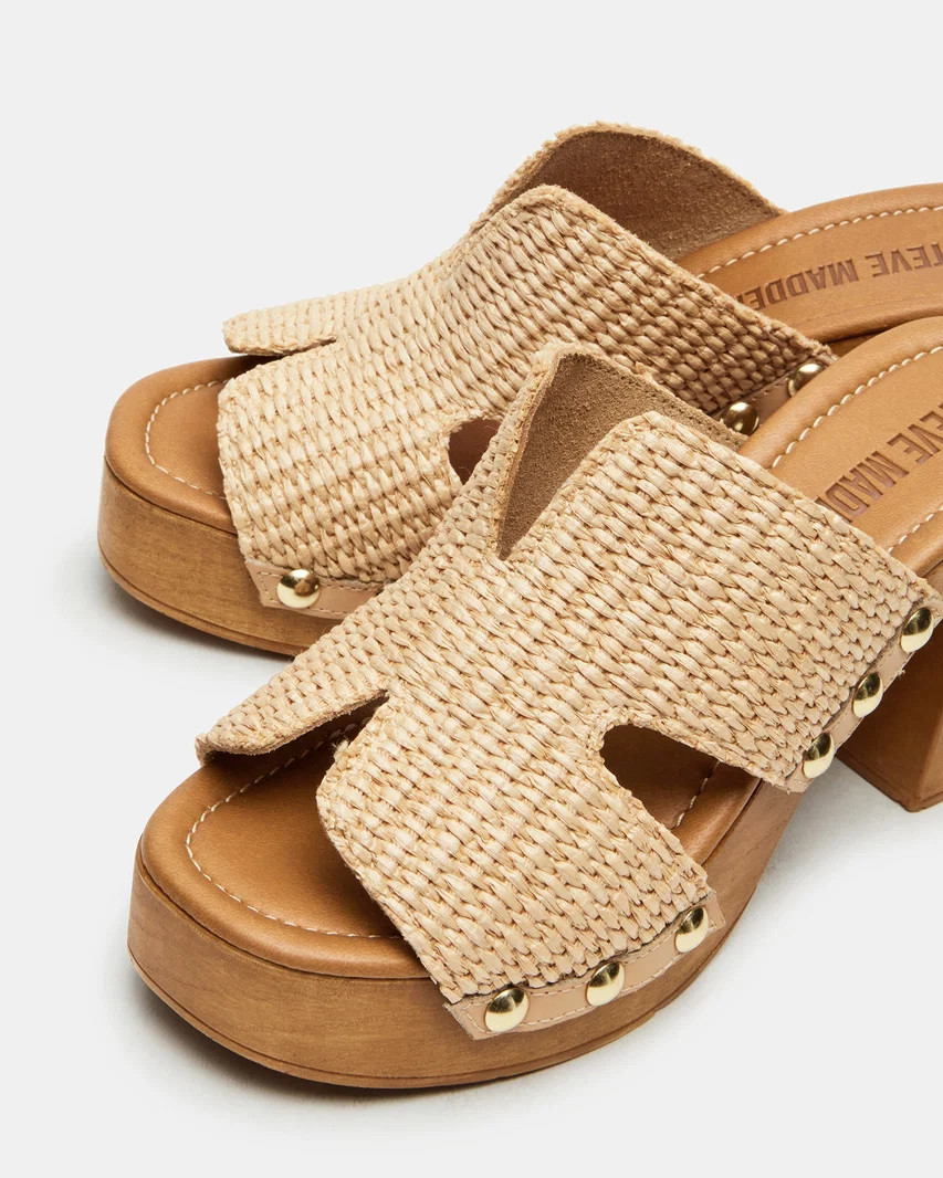 SUNKISSED Raffia Platform Block Heel Studded Women's Sandal | Steve Madden (US)
