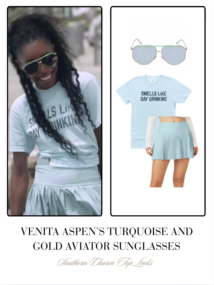 Venita Aspen's Turquoise and Gold Aviator Sunglasses are Sold Out by Isabel Marant // Shop Similar Below 

 