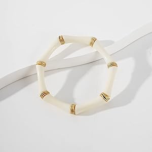 Bamboo Tube Bangle Bracelets for Women Stacking Chunky Colorful Acrylic Beads Stretch Bracelets F... | Amazon (US)