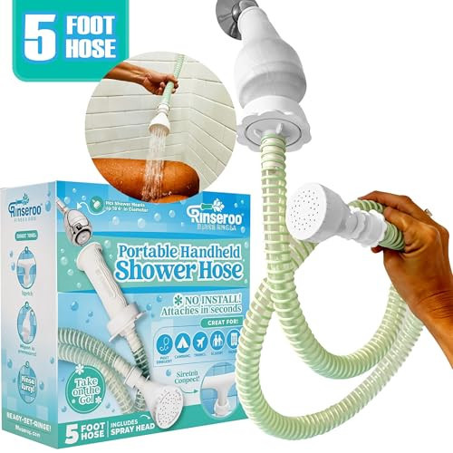 NEW Rinseroo: 5ft Slip-On Handheld Shower Attachment Hose w/Spray Head- Removable Extension Arm- Converts Fixed Shower Head into Handheld Bather. Portable, No-Install Shower Hose Wand for Seniors, RV. | Amazon (US)