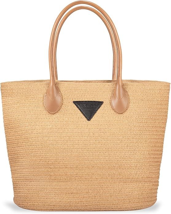 Straw Bag for Women - Straw Summer Beach Woven Tote Bags - M Size Handmade Zipper Shoulder Bag wi... | Amazon (US)