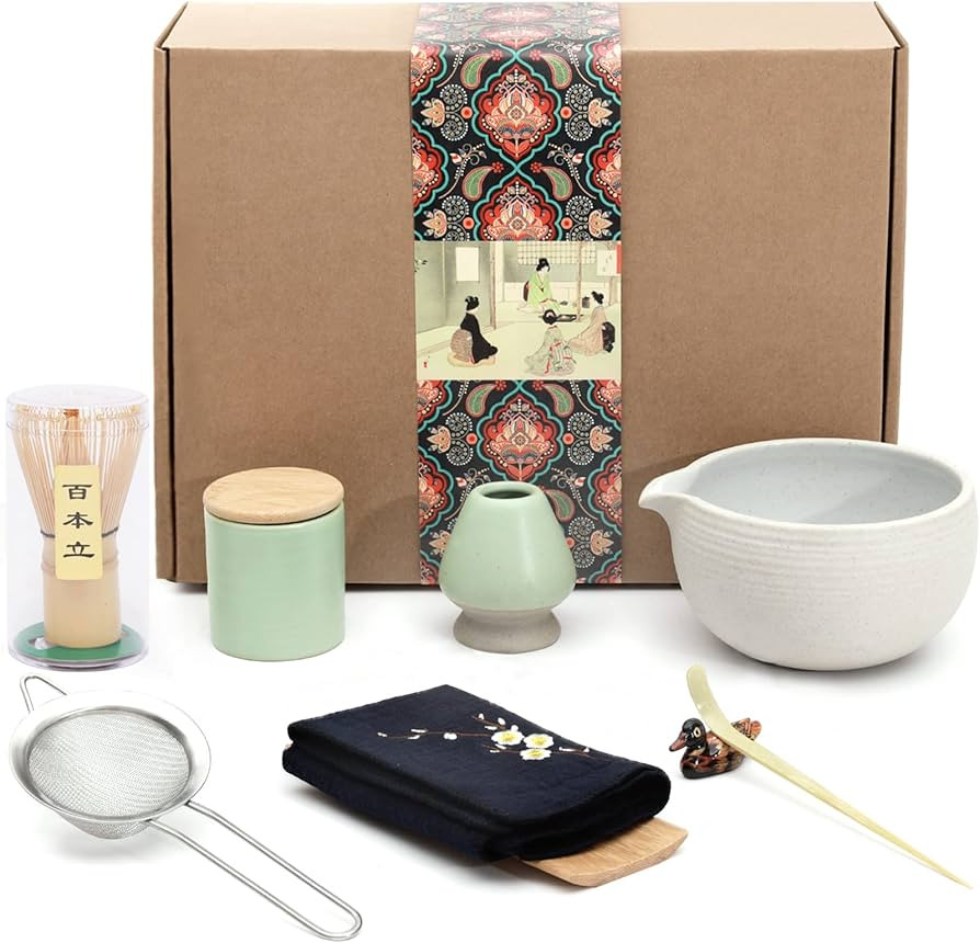 Artcome Japanese Matcha Tea Set, Bowl with Pouring Spout, Whisk, Tea Scoop, Ceramic Whisk Holder,... | Amazon (US)